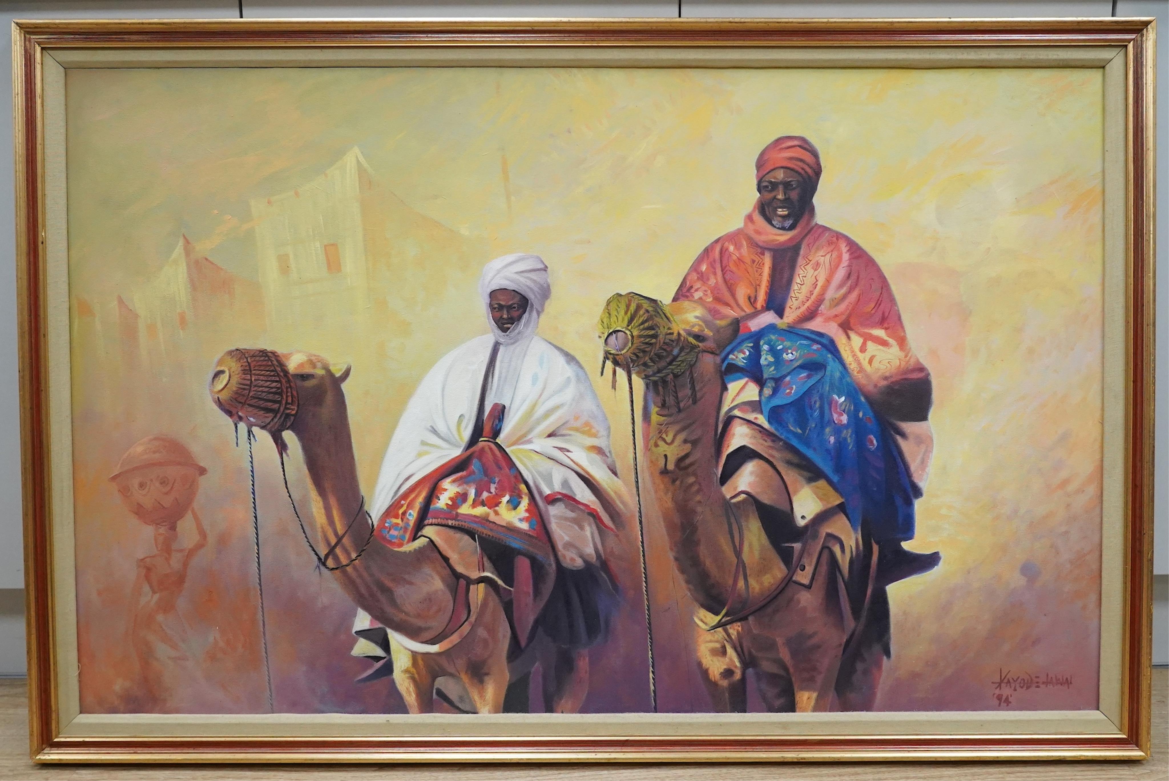 Xayod Jawal, oil on canvas, 'Camel riders', signed and dated '94, 74 x 118cm